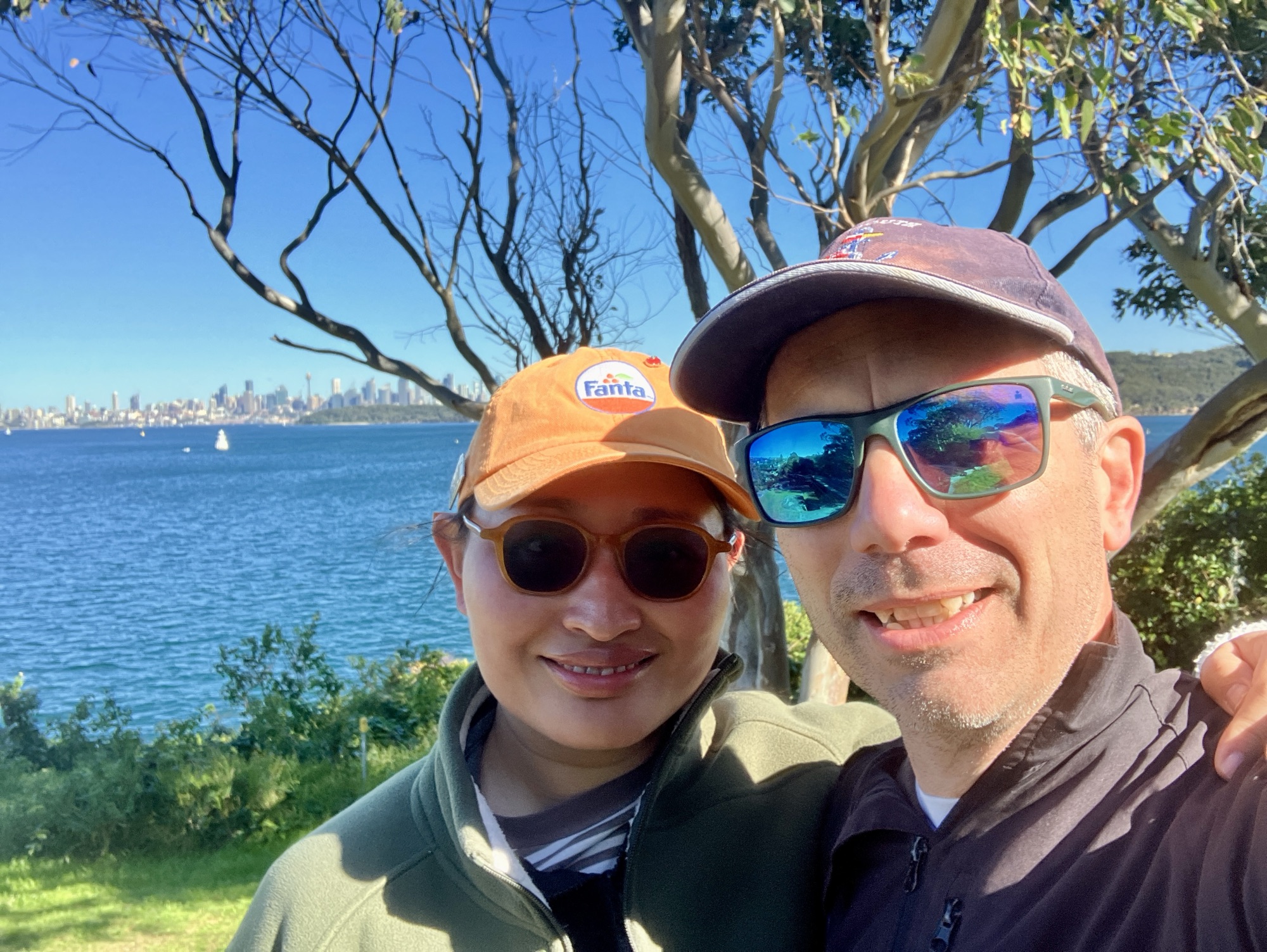 A fine couple on a walk overlooking Sydney harbour